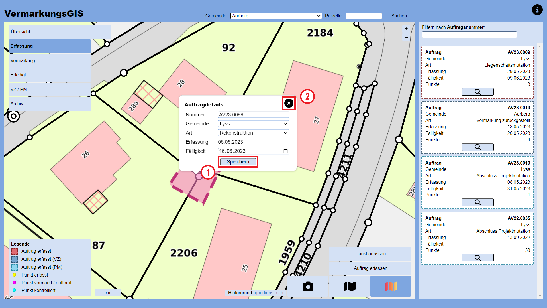 Modus Erfassung WebGIS